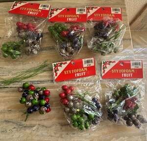 Vintage Styrofoam Fruit Christmas Craft Picks Lot of 6 Bags